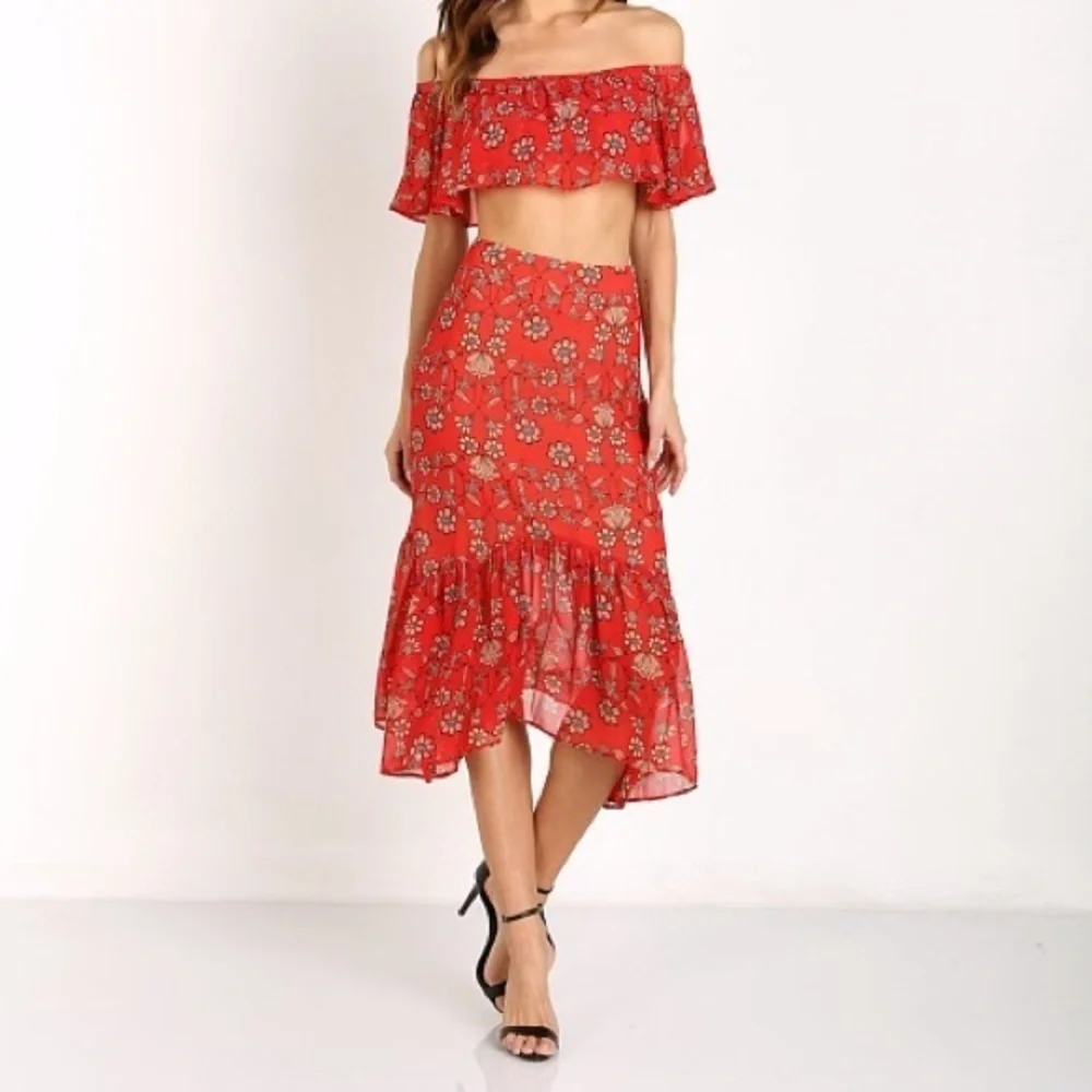 For Love & Lemons Pia Midi Skirt in Red (15)